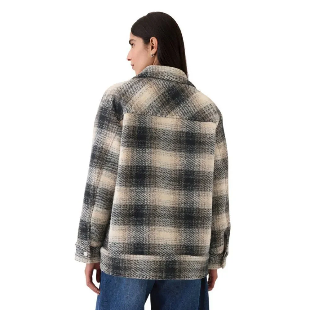 Gap Women's 2XL Wool Relaxed Shirt Jacket in neutral tan plaid